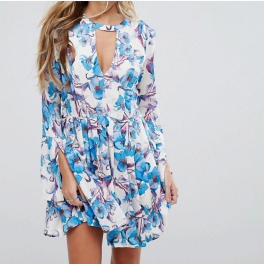 Free People Tegan floral blue mini dress